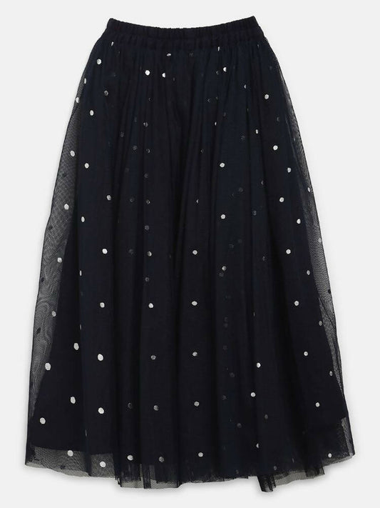 Ahalyaa Navy Blue Net Asymmetric Kids Top With Skirt For Girls | Swadesiicart