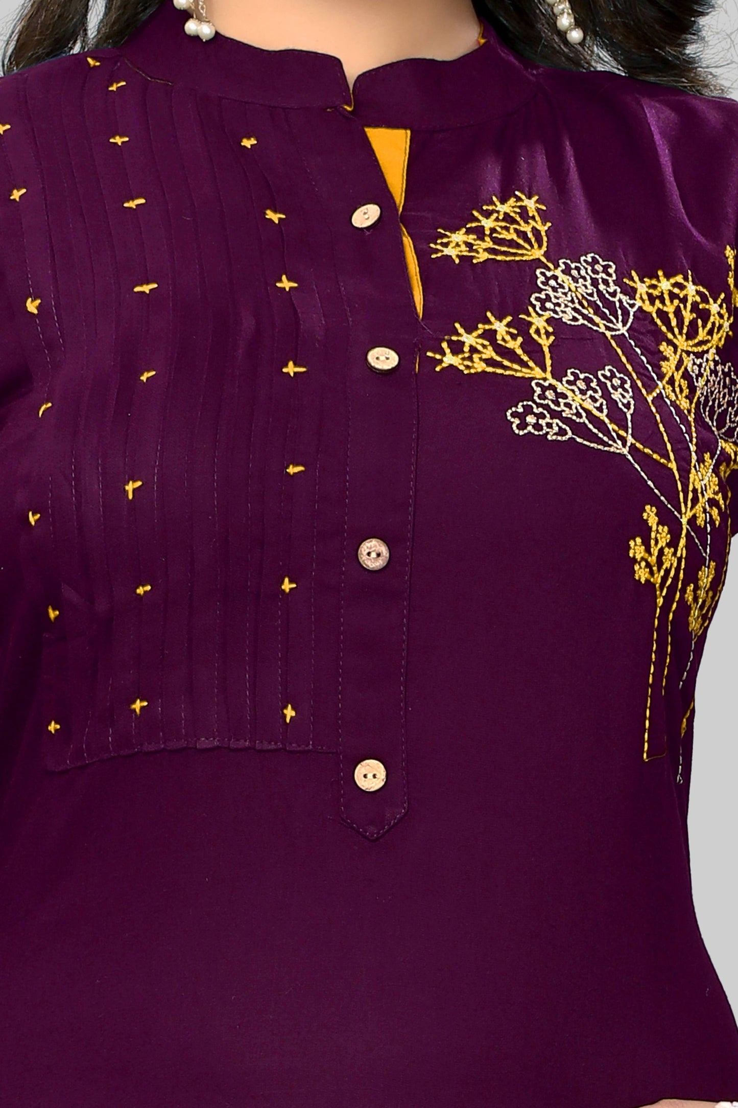 NOZ2TOZ Women's Embroidered Straight Rayon Purple Kurta Only - Swadesiicart