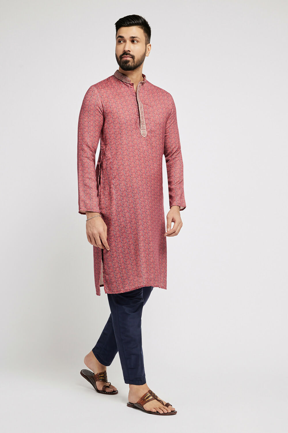 Ethnic India Pink Men's Kurta Abstract Polyester | Swadesiicart