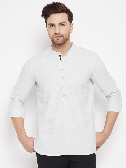 Even Apparels Cream Acrylic Short Men's Kurta With Band Collar | Swadesiicart