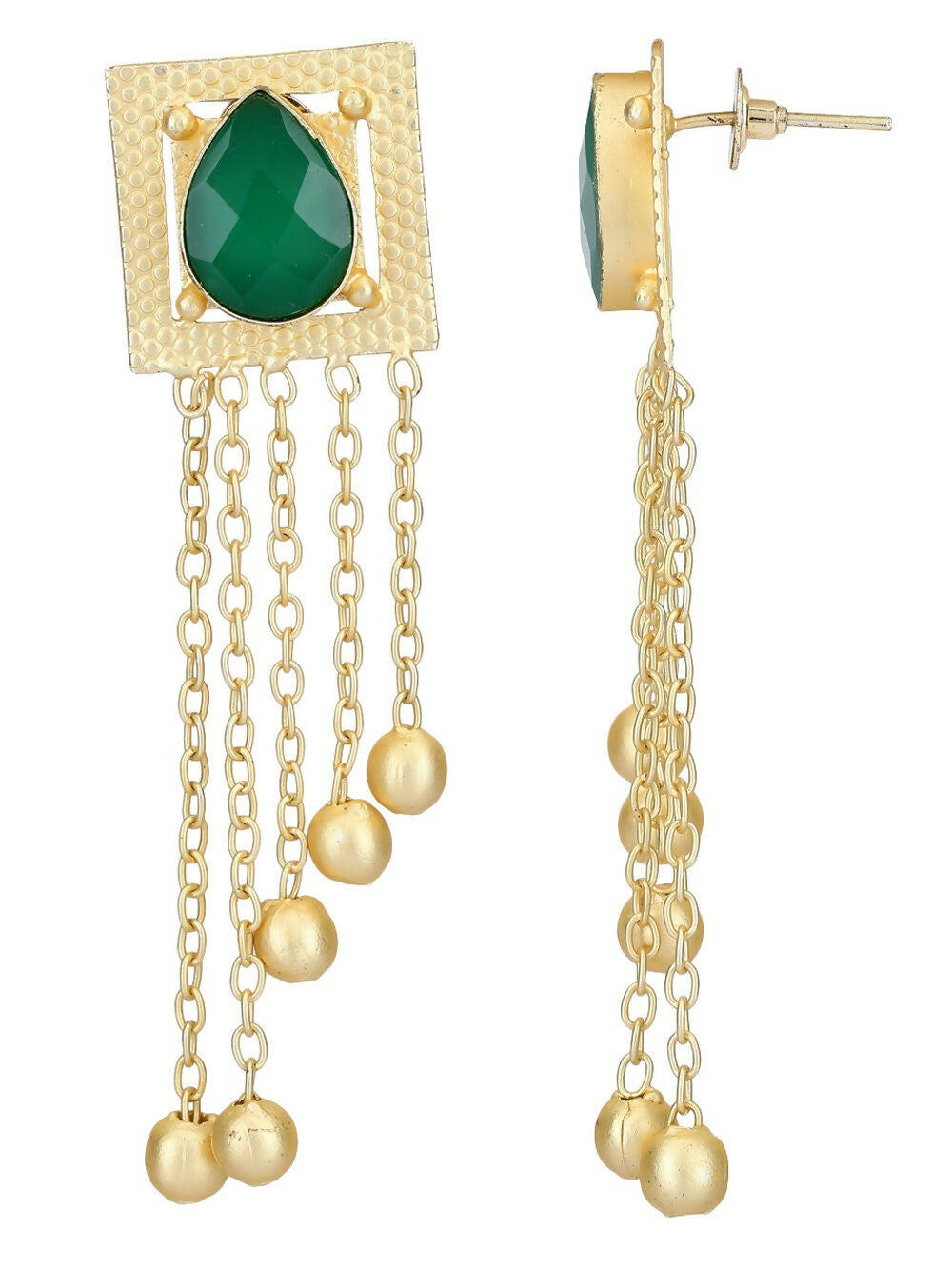 Joban Fashion Women Green Stone Golden Beats Matte Gold Earrings | Swadesiicart