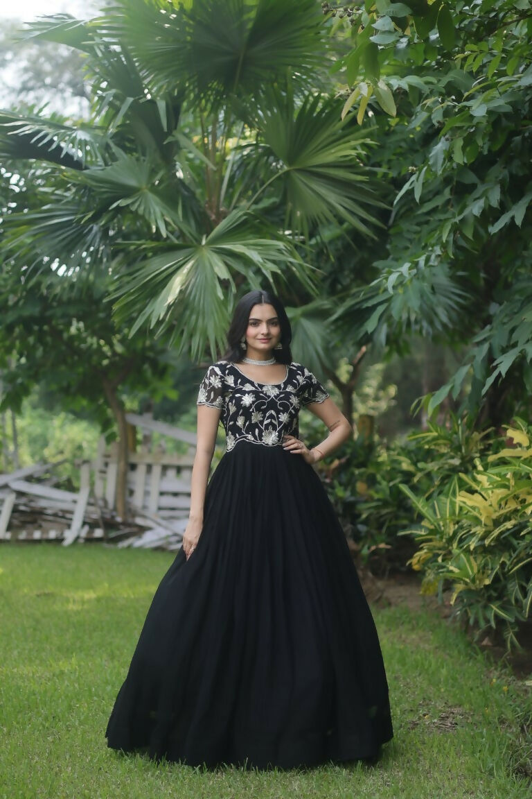 Jyoti Fashion Women's Black Sequins Embroidered Faux Georgette Anarkali Dress | Swadesiicart