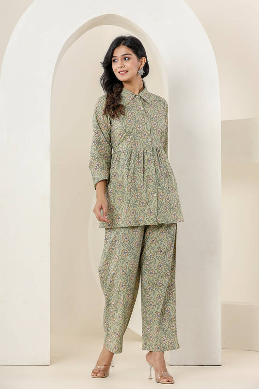 Kaajh Women's Green Printed Cotton Co-ord Set - Swadesiicart