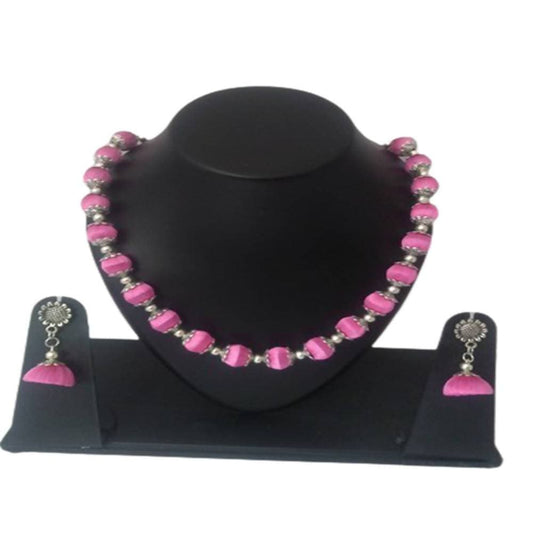 Kundan HandiKrafts Pink Silk Thread Necklace Set - Aahana - The Bliss Store