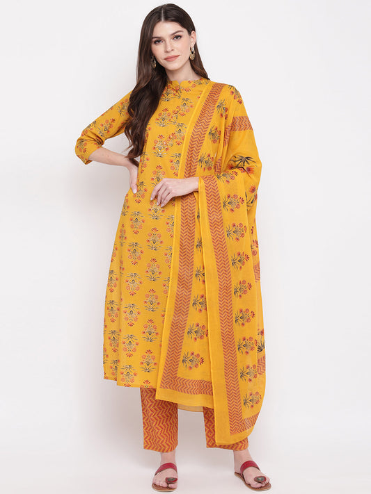 NOZ2TOZ Women Yellow Cotton Kurta With Palazzo & Dupatta (3Pcs Set) - Noz2Toz