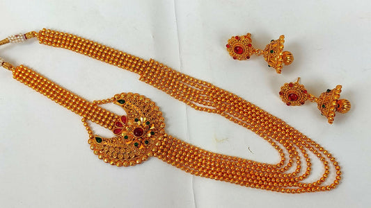 Multicolor Kemp Layer Necklace Set With Earrings - Mokshi Collections