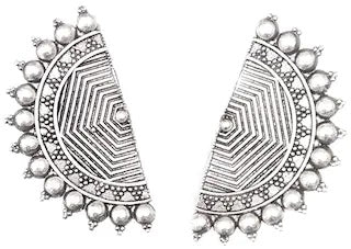 Silver-Plated Alloy Oxidised Designer Half Moon Earrings - The Pari - Swadesiicart