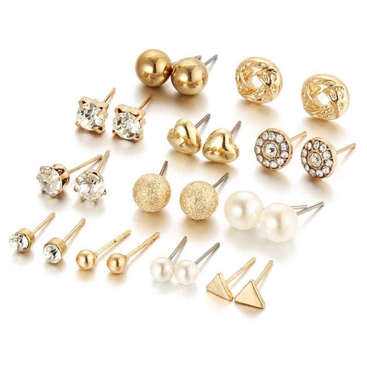 Rhodium-Plated Alloy Metallic Geometric Earrings Combo - The Pari - The Pari - Dinesh Associates