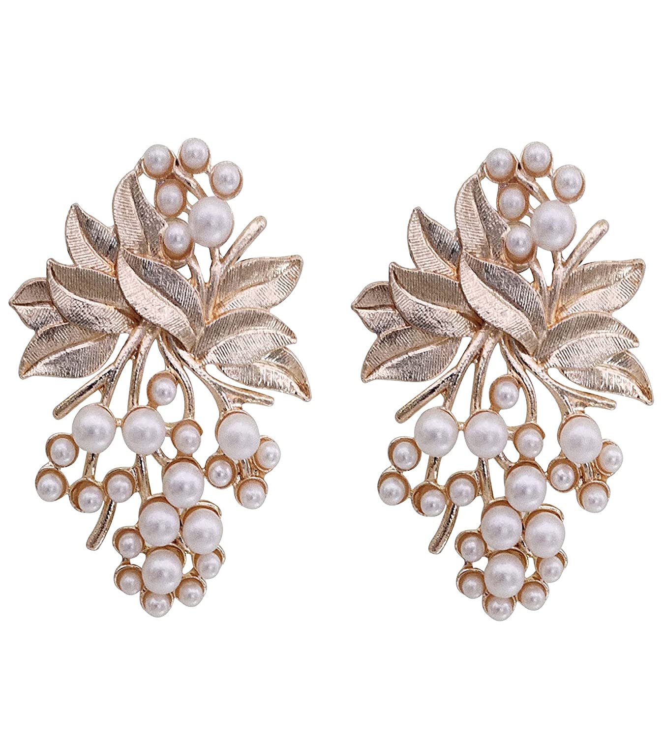Rhodium-Plated Alloy Designer Golden Pearl Earrings - The Pari - The Pari - Dinesh Associates