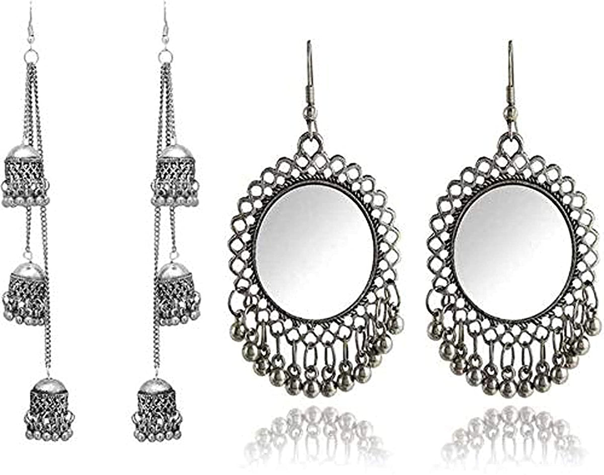 Gold-Polished Alloy Kashmiri Jhumki & Mirror Earring Combo - The Pari