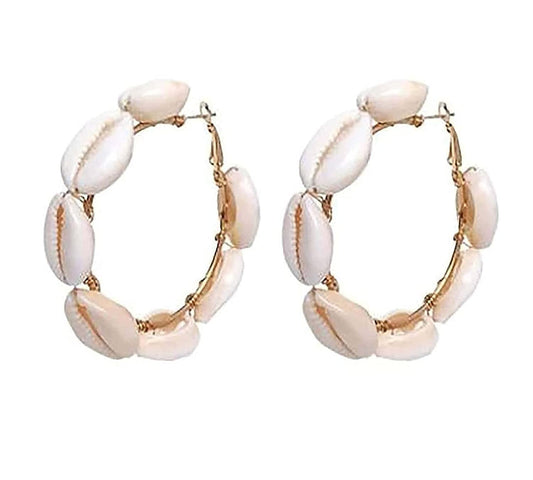 Gold-Polished Alloy Sea Shell Hoop Earrings - The Pari - The Pari - Dinesh Associates
