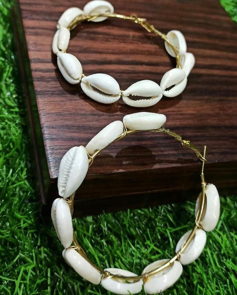 Gold-Polished Alloy Sea Shell Hoop Earrings - The Pari - Swadesiicart