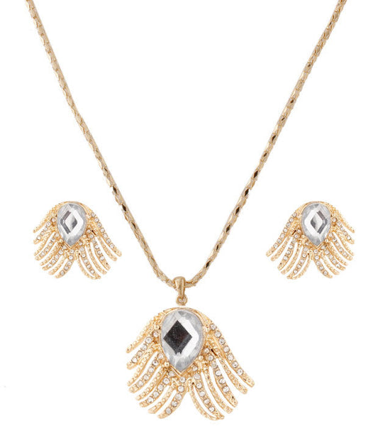 Gold-Polished Alloy Golden Stones Studded Pendant Necklace - The Pari | Swadesiicart