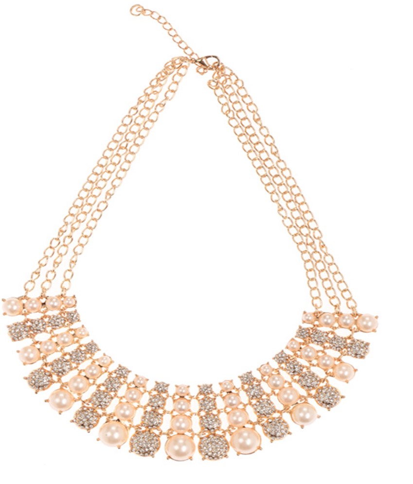 Gold-Polished Alloy Pearl & Rhinestones Beautiful Necklace - The Pari | Swadesiicart