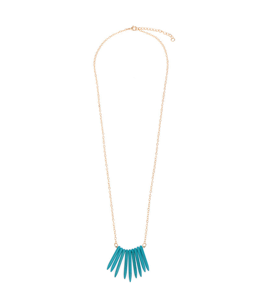 Gold-Polished Alloy Blue Tribal Long Chain Necklace - The Pari | Swadesiicart