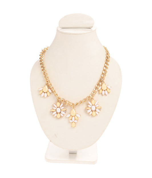 Gold-Polished Alloy White Yellow Flower Necklace - The Pari | Swadesiicart
