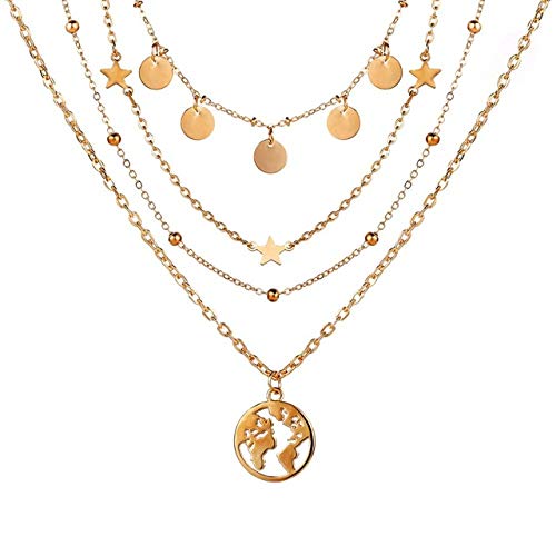Gold-Polished Alloy Tripple Layer Earth Charm Necklace - The Pari | Swadesiicart