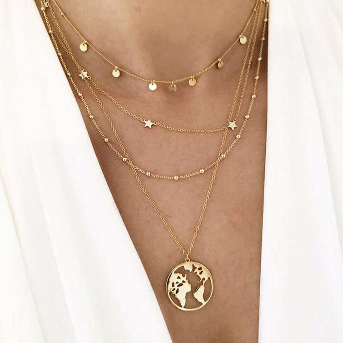 Gold-Polished Alloy Tripple Layer Earth Charm Necklace - The Pari | Swadesiicart