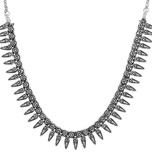 Rhodium-Plated Alloy Elegant Silver Choker Necklace - The Pari | Swadesiicart