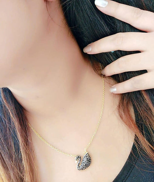 Rhodium-Plated Alloy Rhinestones Studded Duck Necklace - The Pari | Swadesiicart