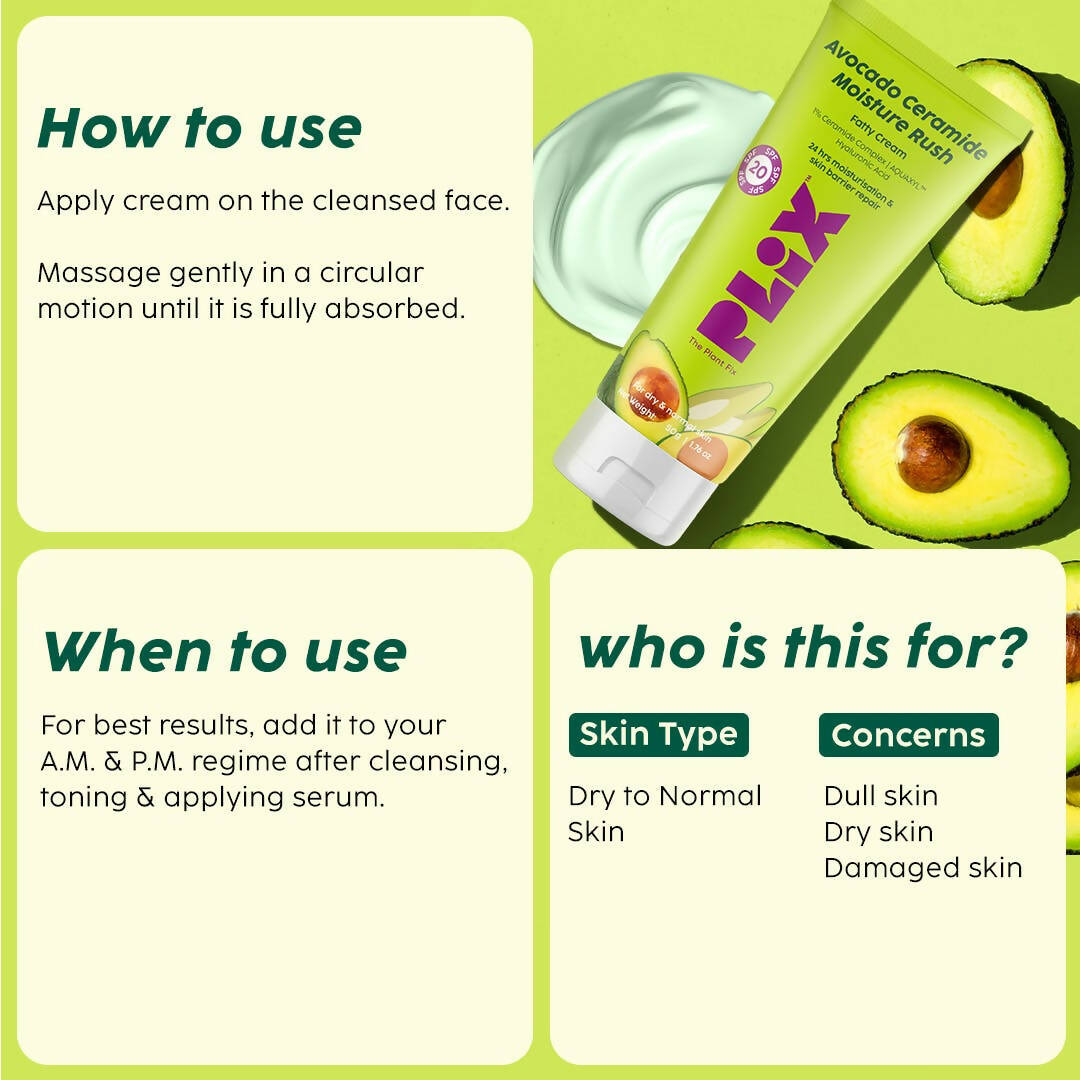 PLIX The Plant Fix Avocado Ceramide Moisture Rush Fatty Cream - Swadesiicart