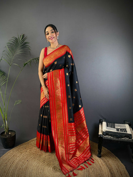 Joban Fashion Banarasi Black Woven Soft Silk Saree | Swadesiicart