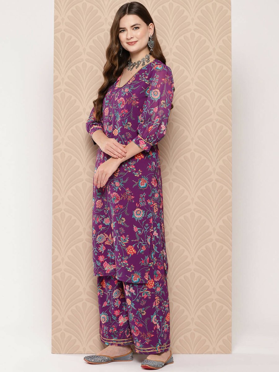 Ahalyaa Women's Traditional wear Kurta Set - Purple | Swadesiicart