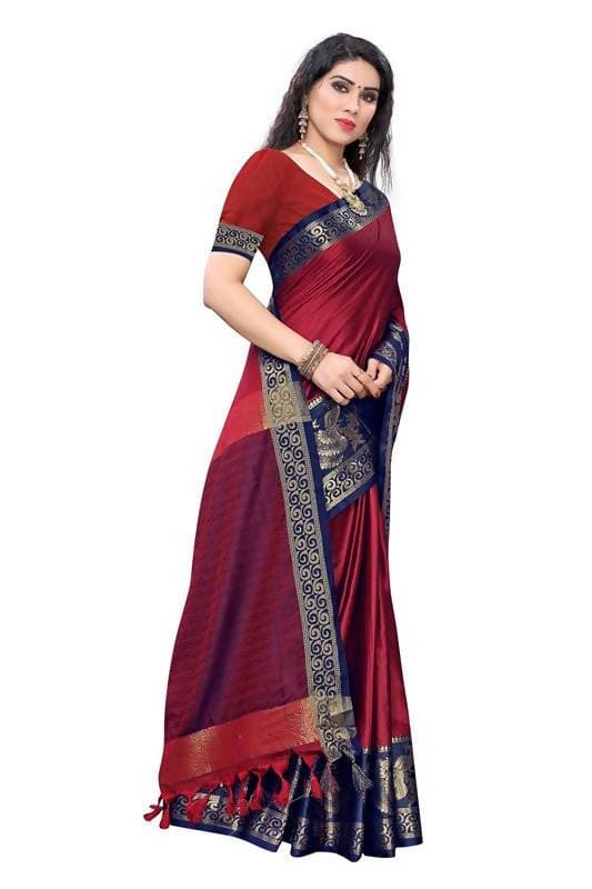 Vamika Banarasi Jacquard Weaving Red Saree (DHONI RED) | Swadesiicart