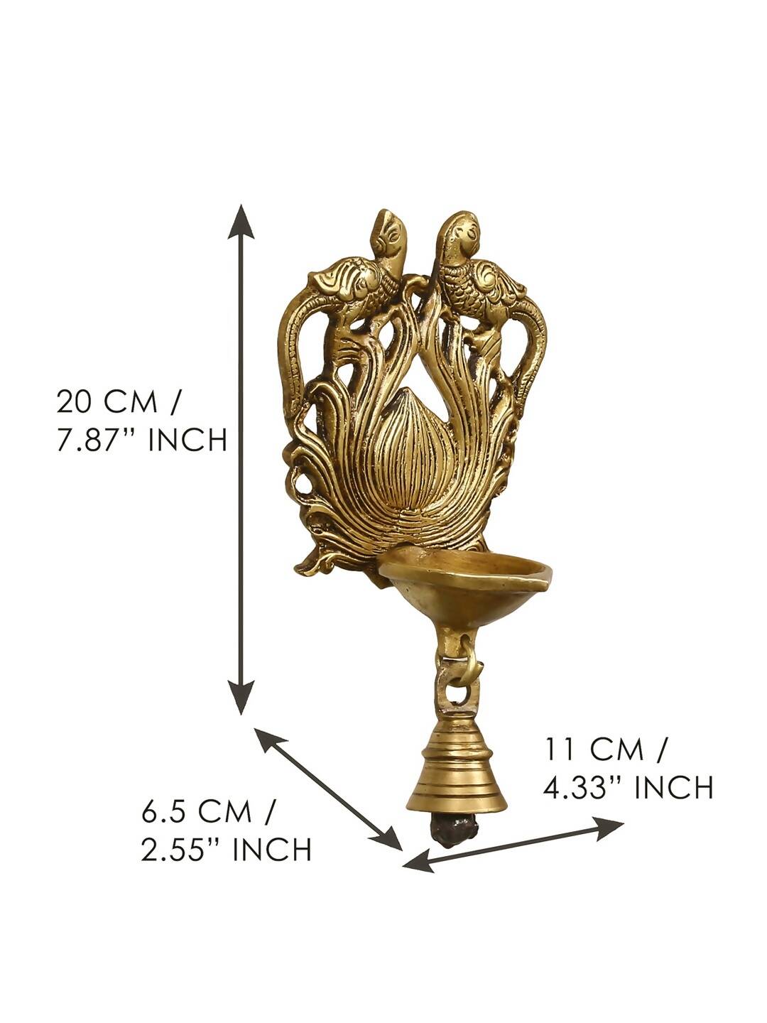 eCraftIndia Gold-Toned Handcrafted Antique Finish Diya with Bells Decorative Wall Hanging Showpiece | Swadesiicart
