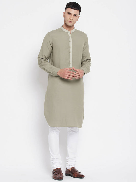 Even Apparels Green Pure Cotton Men's Kurta With Contrast Collar And Placket | Swadesiicart