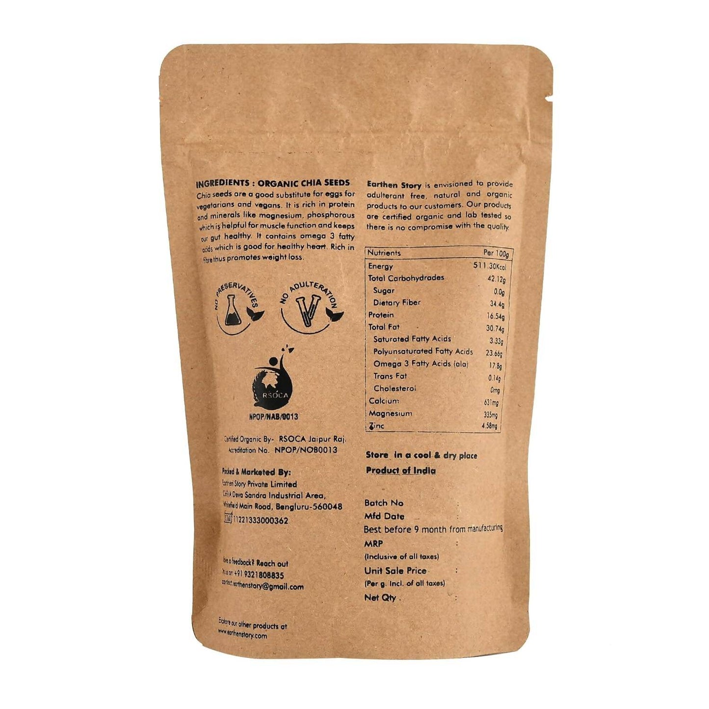 Earthen Story Certified Organic Chia Seeds | Swadesiicart