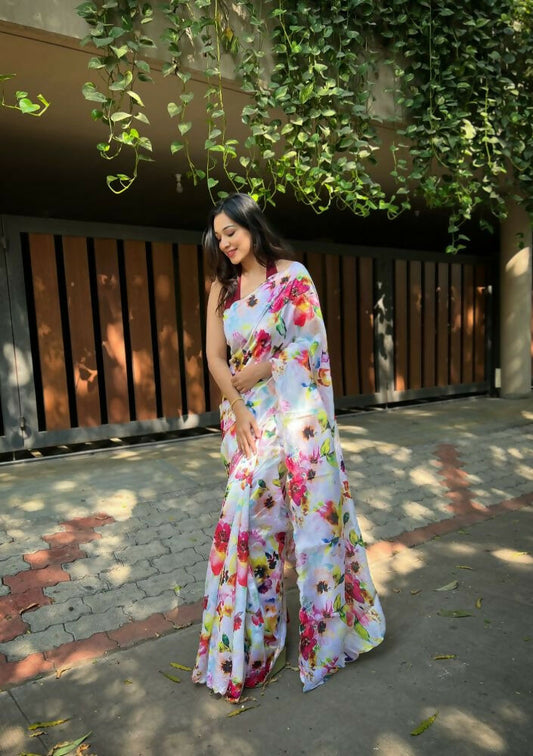 Vamsee Floral Multi Color Vichitra Silk Saree - Swadesiicart