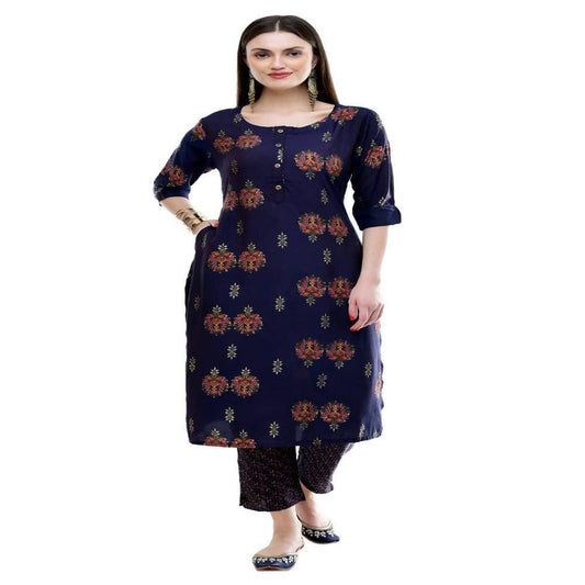Lagi Women's Blue Printed Straight Kurta & Pant (MC38B) | Swadesiicart