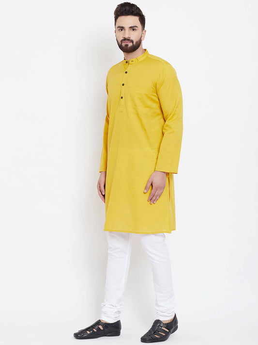 Even Apparels Yellow Men's Pure Cotton Kurta With Band Collar | Swadesiicart