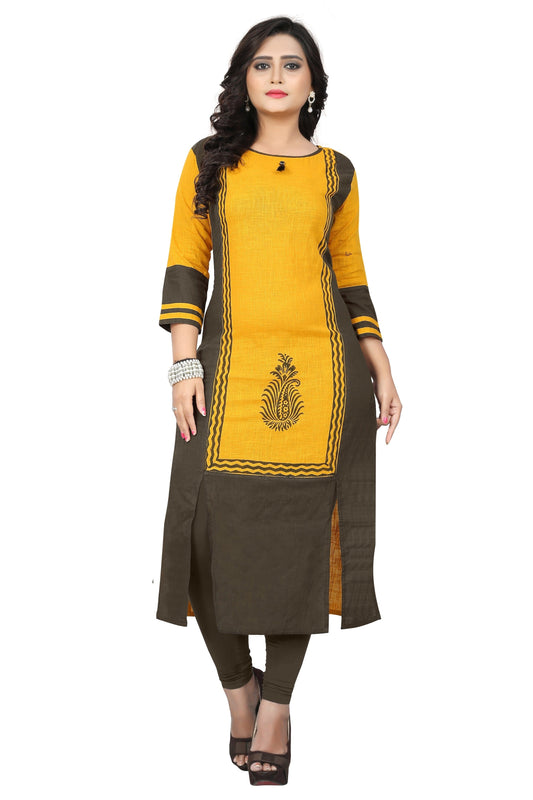 NOZ2TOZ Women's Yellow Cotton Kurta (1 Pc Set) - Noz2Toz