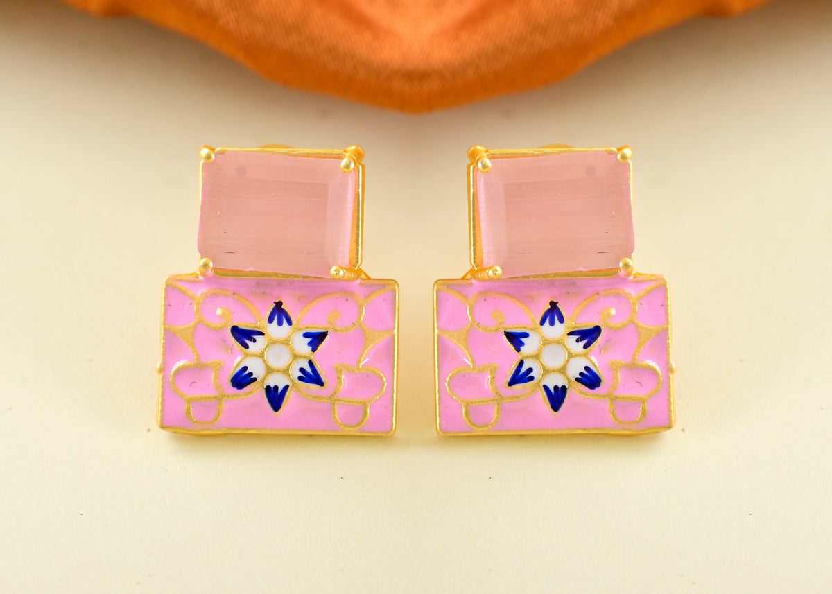 Joban Fashion Women Brass Pink Onyx Earrings