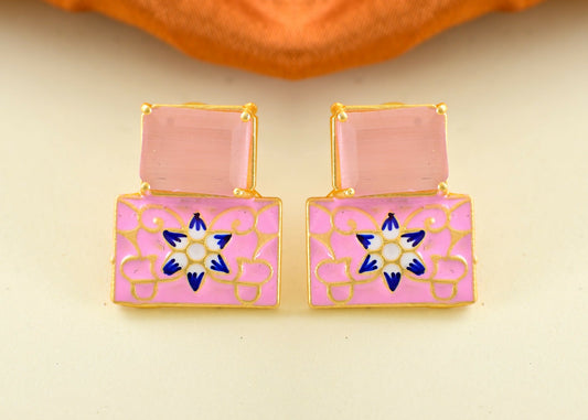 Joban Fashion Women Brass Pink Onyx Earrings