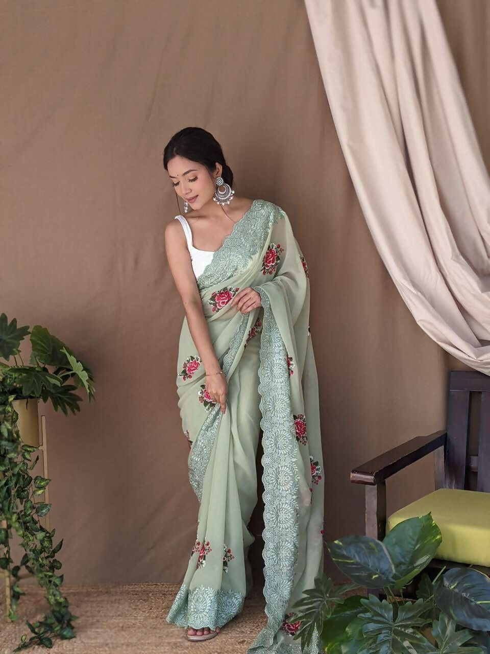 Vamsee Fana Green Georgette Silk Saree - Swadesiicart