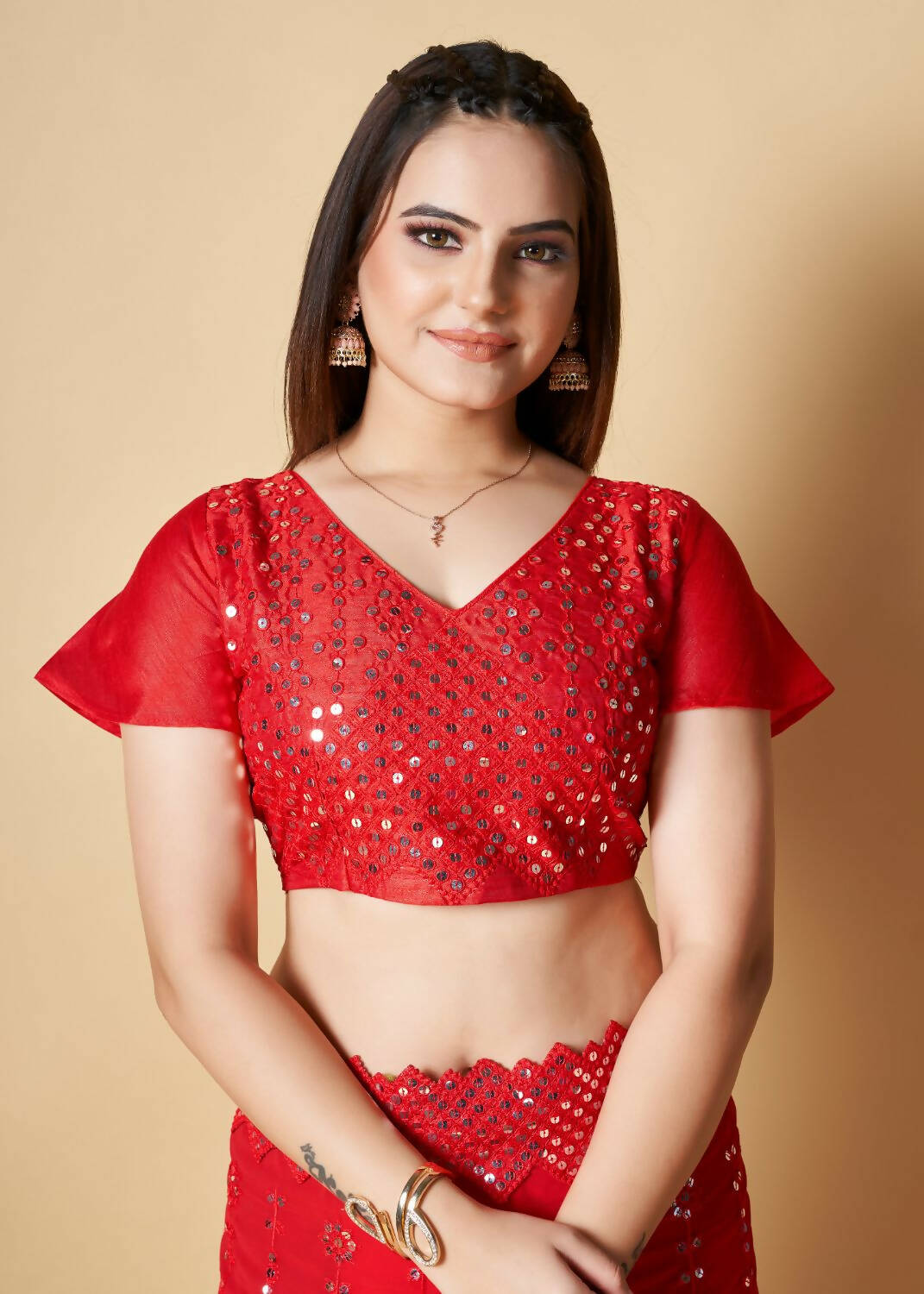 Vamsee Red Georgette Designer Saree - Swadesiicart