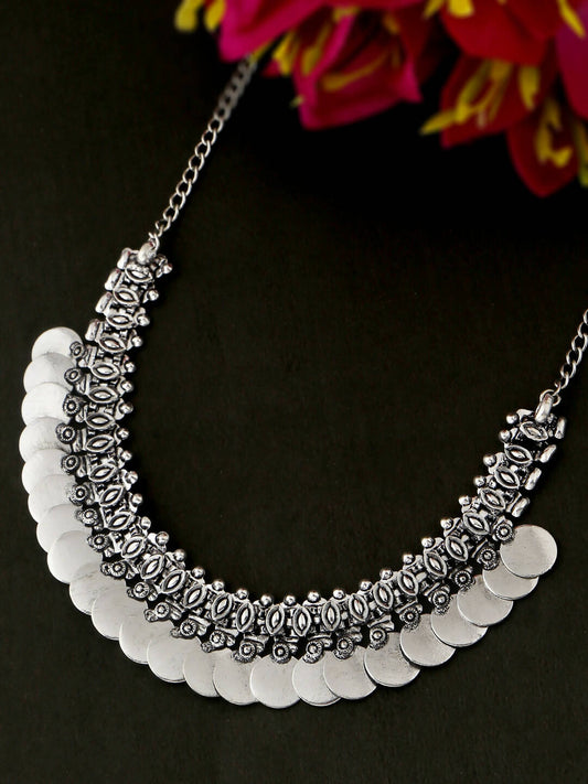 NVR Women Silver-Plated Oxidised Necklace | Swadesiicart