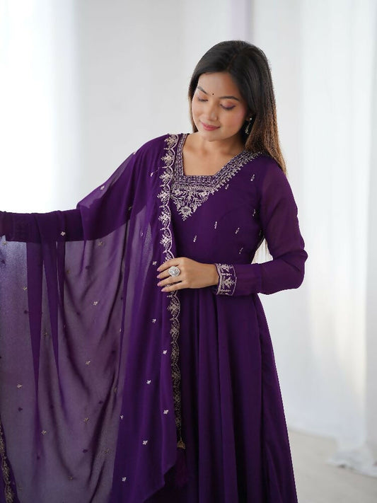 Joban Fashion Purple Kurta Set Georgette Sequence Embroidery Work