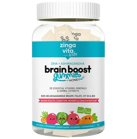 Zingavita DHA Brain Boost Gummies for Kids (2+ yrs) Strawberry Lemon Flavor | Swadesiicart