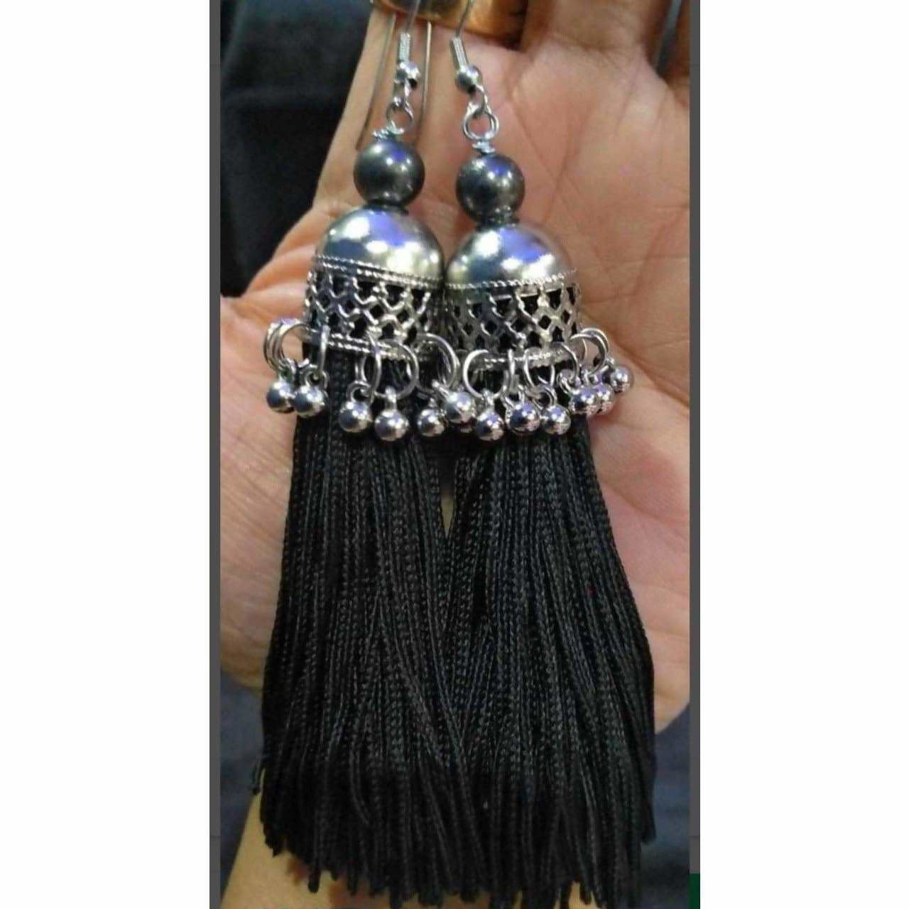 MS Fashion India Latest Fashion Black Hanging Threads In Jhumka Earrings | Swadesiicart