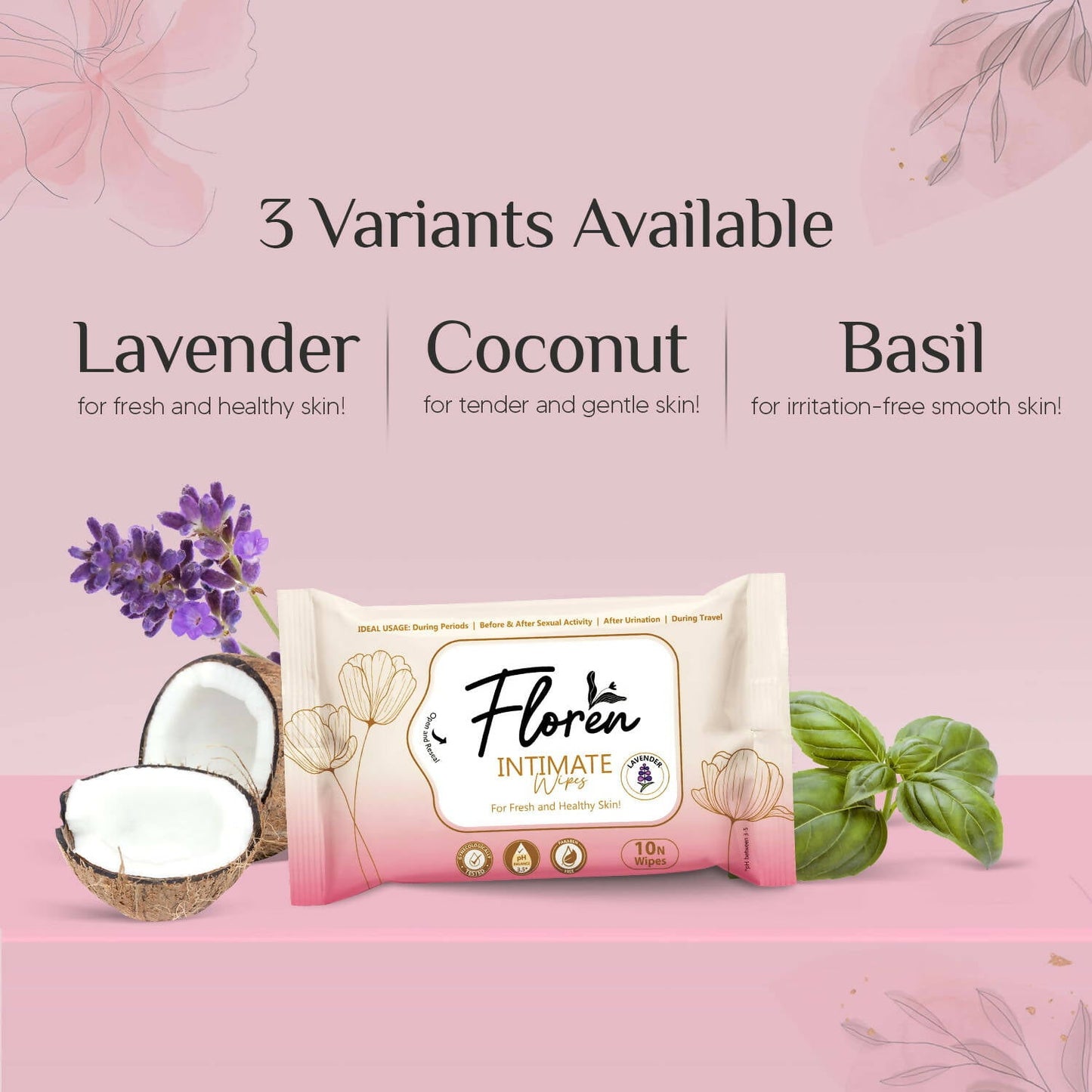 Floren Basil Intimate Wipes - Swadesiicart