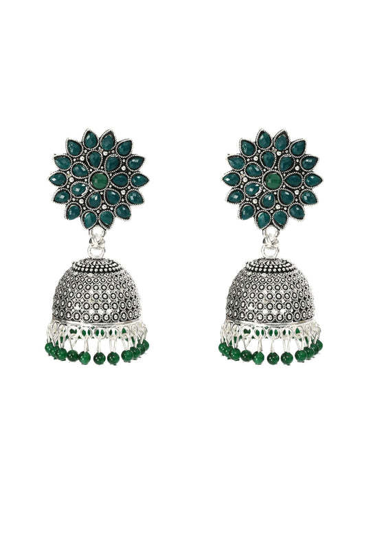Mominos Fashion Joharkamal Kundan work Jhumka with Green Beads