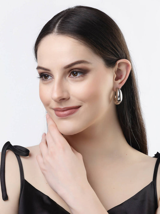 NVR Women Silver-Plated Circular-Shaped Half Hoop Earrings | Swadesiicart