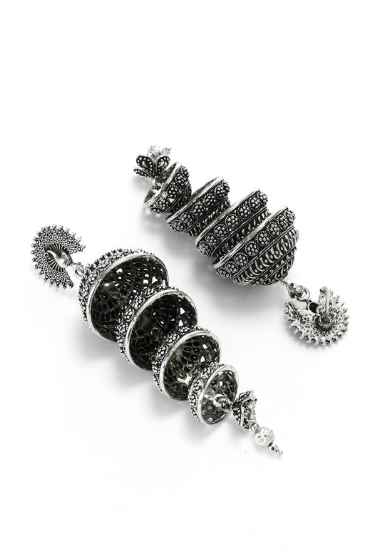 Mominos Fashion Johar Kamal Peacock Design Silver Colour Earrings