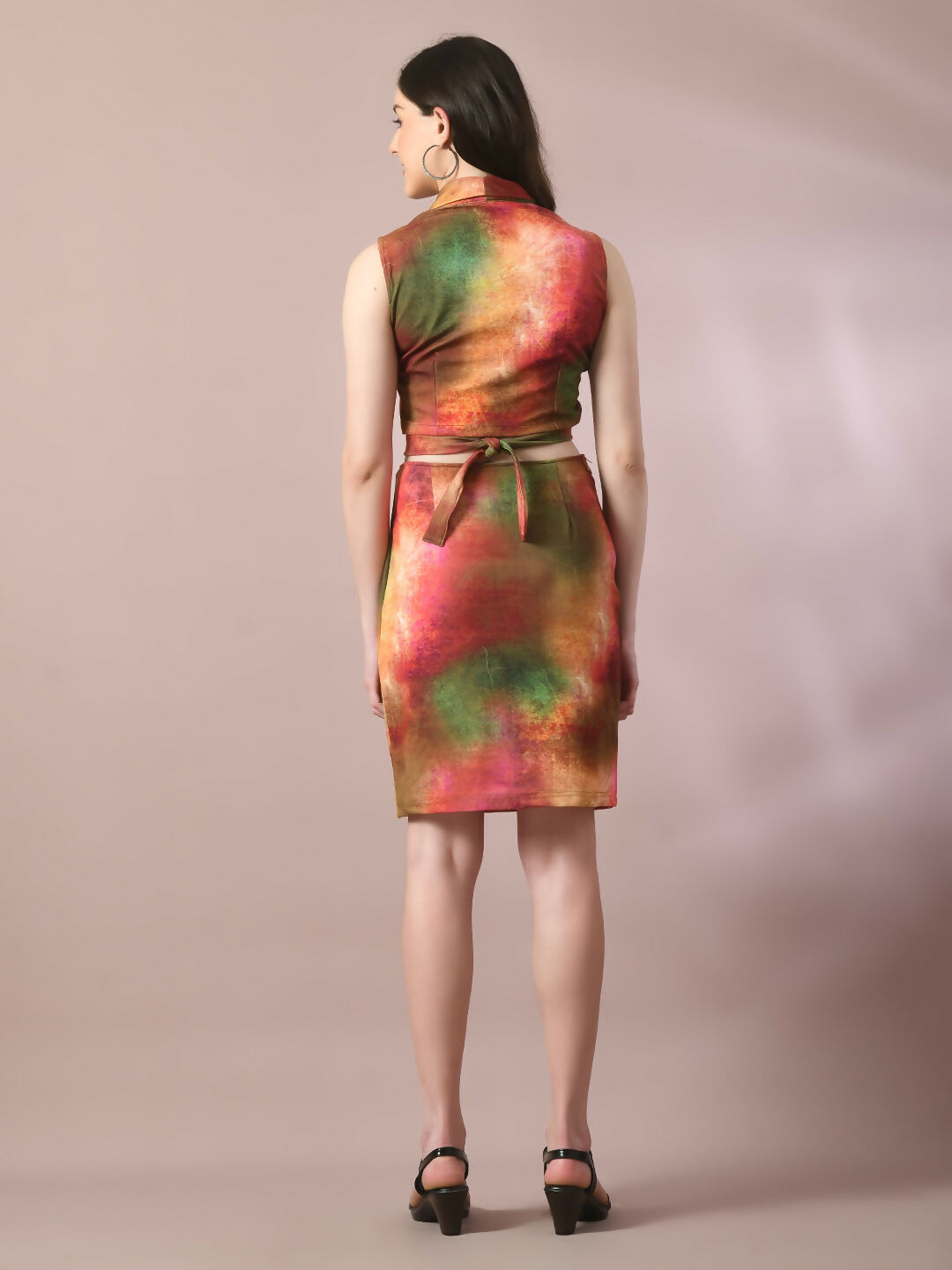 Myshka Women's Multi Printed Shawl Neck Party Top With Skirt Co-ord set - Swadesiicart