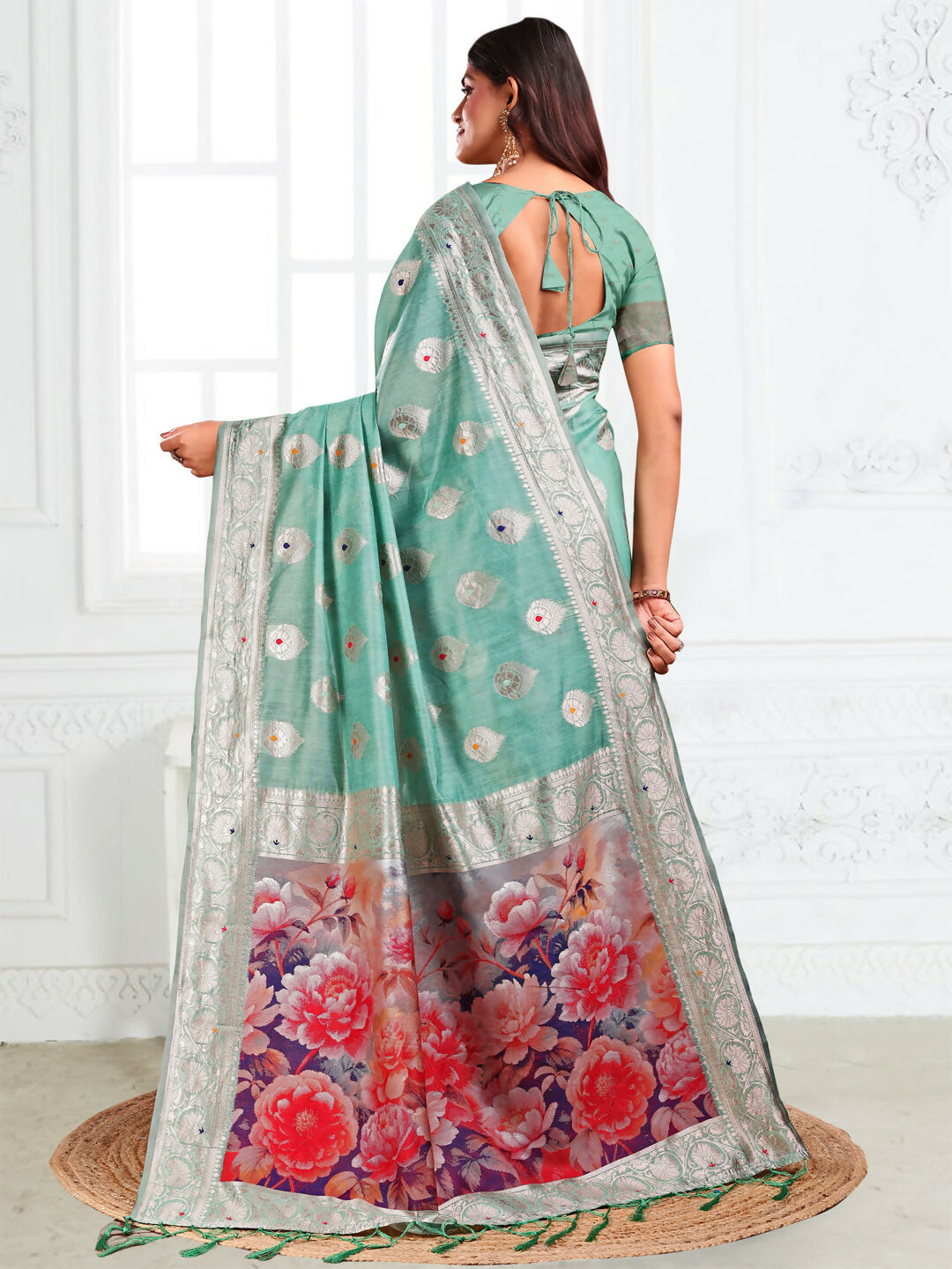 Shree Shyam Fashion Linen Cotton Rama Green Saree