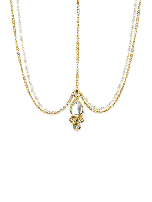 Gold-Polished Kundan Mathapatti - Ruby Raang | Swadesiicart